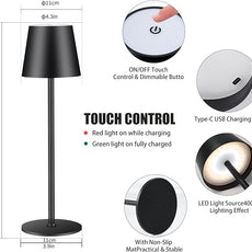 2 Pack Cordless Table Lamp,Portable LED Desk Lamp, 6000mAh Battery Operated, 3 Color Stepless Dimming Up, for Restaurant/Bedroom/Bars/Outdoor Party/Camping/Coffee Shop Night Light