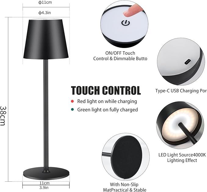 2 Pack Cordless Table Lamp,Portable LED Desk Lamp, 6000mAh Battery Operated, 3 Color Stepless Dimming Up, for Restaurant/Bedroom/Bars/Outdoor Party/Camping/Coffee Shop Night Light