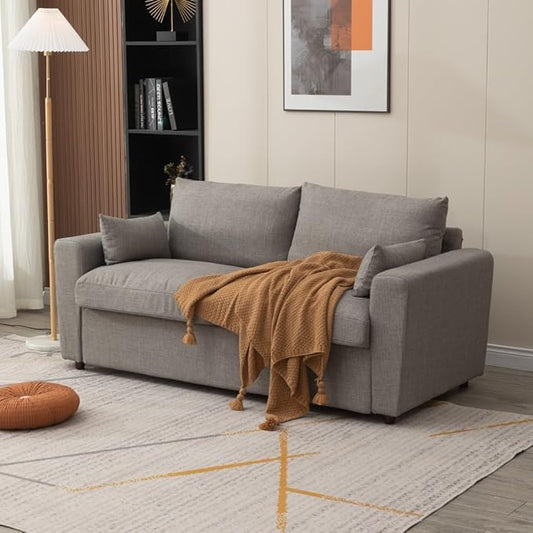Panana Modern 2 and 3 Seats Loveseat Sofa Couch with Storage, Small Love Seat Couches for Living Room, Bedroom, Apartment, Office (Light Gray Linen Fabric, 3 Seater)