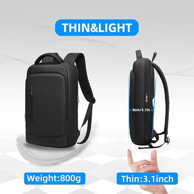 Slim Business Laptop Backpack for Men 15.6 Inch Computer Lightweight Anti-Impact Protection Travel Backpacks Water Resistant Laptop Bag for Work Office College-Black