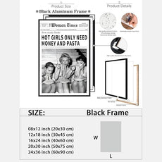 Vintage Women Times Newspaper Canvas Wall Art Black and White Aesthetic Poster Funky Hot Girl Eating Pasta Fashion Prints for Italian Kitchen Bar Cart Girly Dorm Room Art Posters 24x36inch black framed