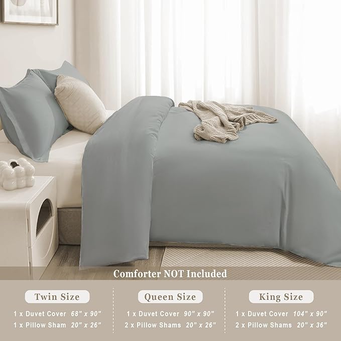 100-Percent Cotton Duvet Cover Set, Hidden Zipper Closure, Ultra Soft, Easy Care and Durable, Simple Bedding Style, Twin, Grey (Comforter Not Included)