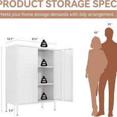 Metal Locker Cabinet, White Accent Storage Cabinets with 2 Doors And Adjustable Shelves, 3 Tier Modern Storage Freestanding Sideboard for Living Room,School,Office Home Kitchen (White, 2Doors-40