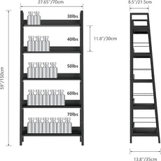 Himimi Black Ladder Bookshelf, 5 Shelf Bookcase Industrial Bookshelf Wood and Metal Bookshelves, Plant Flower Stand Rack Book Storage Shelves for Living Room, Bedroom, Home Office