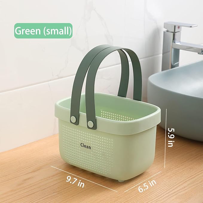 JiatuA Plastic Storage Basket with Handle Portable Shower Caddy Tote Organizer Basket Bin for Bathroom Kitchen Dorm Room Bedroom, Small Green