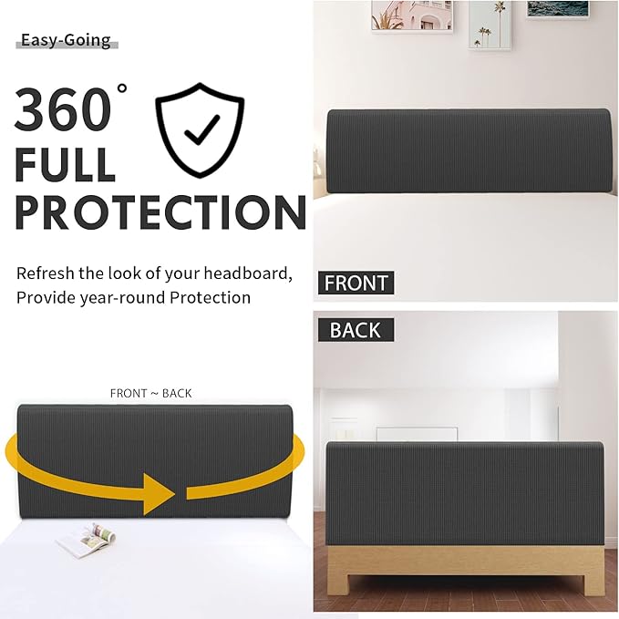 Easy-Going Stretch Bed Headboard Cover,Small Square Jacquard Headboard Slipcover, Dustproof Bed Head Cover for Bedroom (Twin,Dark Gray)