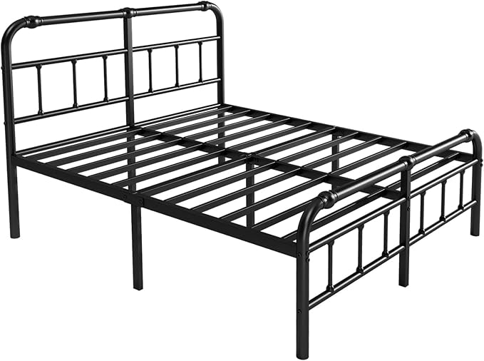 King Size Bed Frame with Headboard and Footboard, 18 Inches High, 3500 Pounds Heavy Duty Metal Slats Support for Mattress, No Box Spring Needed,Noise-Free, Black