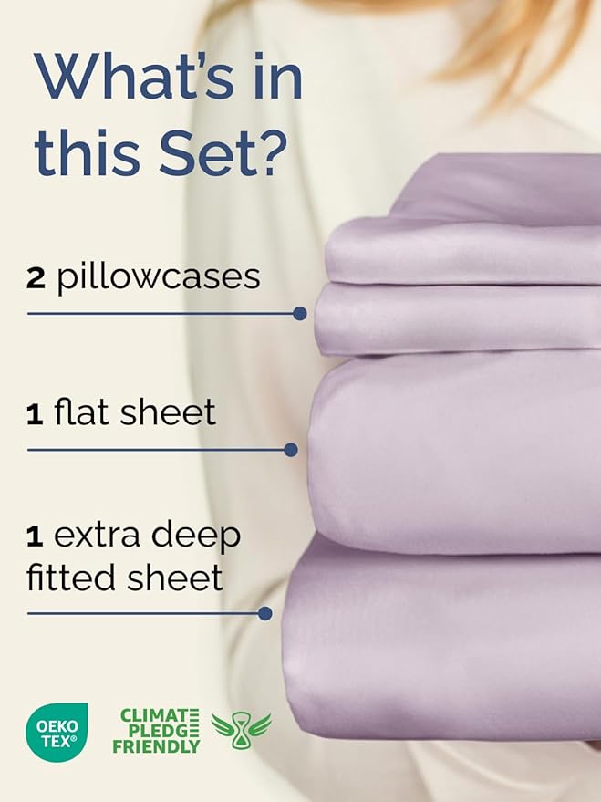 Extra Deep Pocket Queen Sheet Set - 4 Piece Breathable & Cooling Bed Sheets - Hotel Luxury Sheet Set - Ultra Soft, Wrinkle Free & Comfy - Fits Extra Deep Mattresses - Deep Pocket Light Lavender Sheets