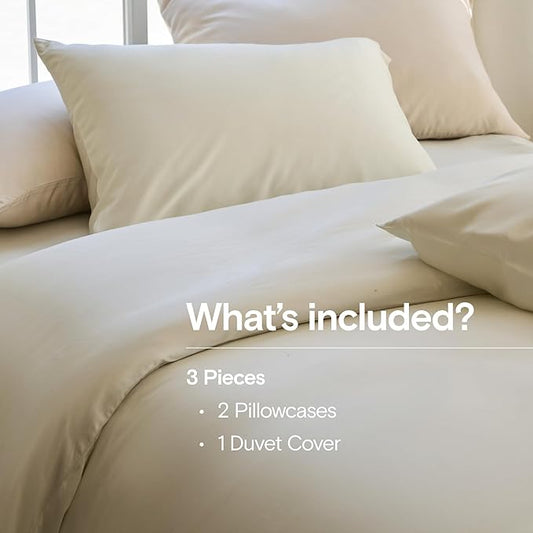 DOZ Duvet Cover Set, 100% Viscose derived from Bamboo, Organically Grown, Buttery Soft, Cooling Duvet Covers, High GSM, 1 Duvet Cover and 2 Pillowcases, 90"x90" (Ivory, Full/Queen)