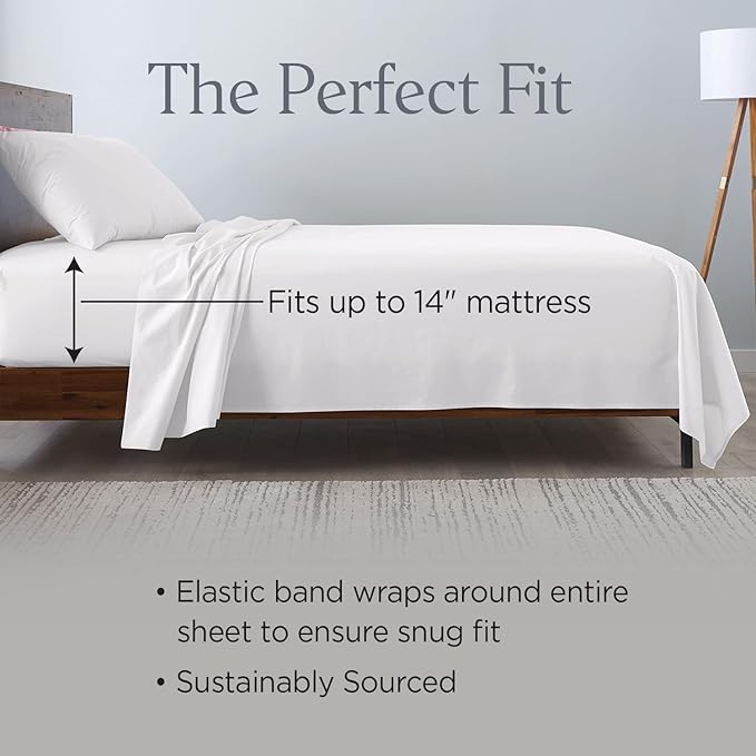 Ella Jayne Percale Sheets Queen (4 Pieces), Permium 100% Cotton Percale TC300, Hotel Luxury Collection, Deep Pockets and Cooling Percale Sheets (White)