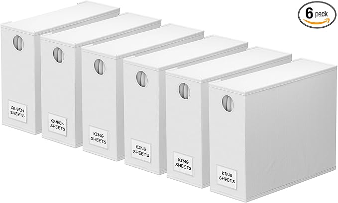 SpaceAid 6 Pack Bed Sheet Organizers and Storage, Foldable Sheet Organizer with Window for Linen Closet, Set Folder Keeper for Queen & King Size Bedding Storage (White)