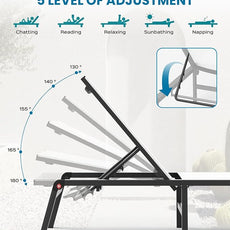 Aluminum Lounge Chair Outdoor, Foldable Pool Lounge Chairs with 5 Positions Recliner - No Assembly - Patio Chaise Lounge Chair for Outside, Poolside (White)