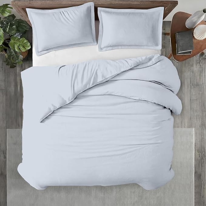 Kotton Culture 3 Pc Duvet Cover King Size Set-100% Egyptian Cotton Sateen 600 Thread Count Ultra Soft Premium Durable Comforter Cover Zipper Closure & Corner Ties - (Sky Blue, 102" X 94")