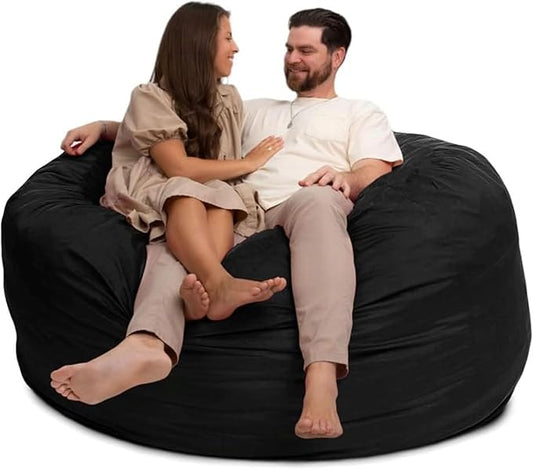 ULTIMATE SACK 6000 6-Foot Bean Bag Chair, Black Suede Cover – Oversized Foam Lounger, Floor Seat, Small Sofa, or Couch Bed for Living Area, Gaming Room, or Reading Lounge