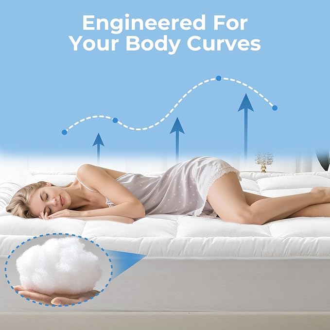 YUGYVOB King Mattress Topper - 600GSM Extra Thick Cooling & Breathable Mattress Pad with Deep Pocket 8"-21" & Soft Down Alternative Filling, White
