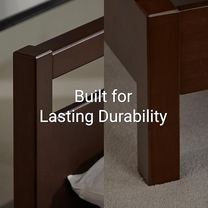 LIFEMENT Signature Wood Platform Bed Frame with Headboard, Essential, Noise Free, Under Bed Storage, No Box Spring Needed, Easy Assembly (Walnut, Twin)
