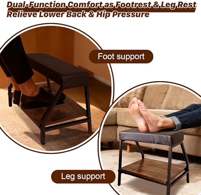 Double Step Under Desk Footrest - 15.7" H Ergonomic Adjustable Foot Stool for Office, Relieves Lower Back & Hip Pressure, Comfortabl Home Office Desk Computer Foot Rest