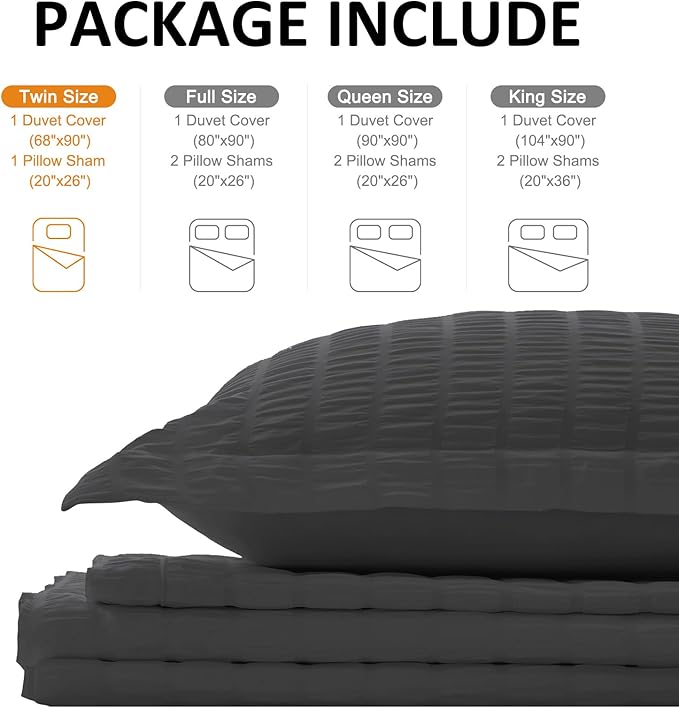 Cozyide Dark Grey Twin Duvet Cover, 2 Pieces Bedding Duvet Covers, Soft Breathable Seersucker Duvet Cover Set with Zipper Closure and Corner Ties (1 Duvet Cover 68"x90" + 1 Pillow Sham 20"x26")