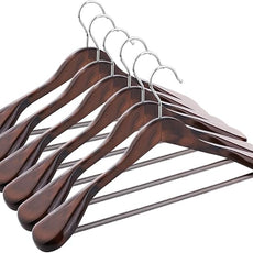 Solid Wood Suit Hangers, 6 Pack, Coat Hangers with Non Slip Trouser Bar, 360° Swivel Hook, Heavy Duty Wide Hangers for Suit, Coat, Jacket, Trousers, Pants,17.3