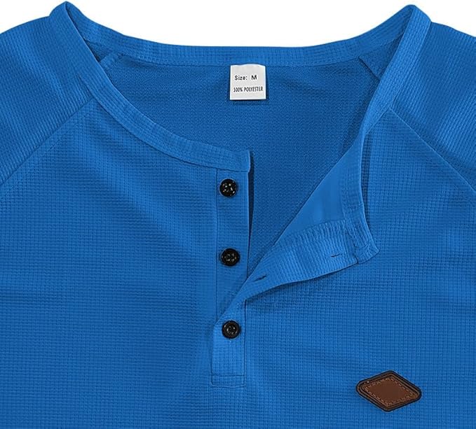 Men's Warm Waffle Top - 1/4 Button Round Neck Solid Color Casual Sweatshirt for Daily Vacation Wear