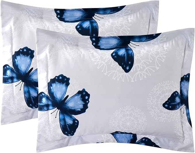 ARTALL Butterfly Pattern Bed in A Bag 6 Piece Bedding Twin Comforter Sets 1 Comforter, 1 Pillow Shams, 1 Flat Sheet, 1 Fitted Sheet, 1 Bed Skirt, 1 Pillowcases,Blue