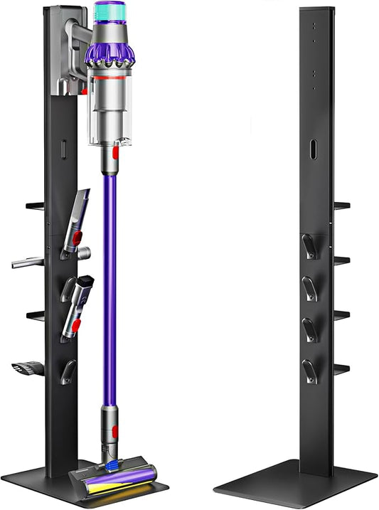 Vacuum Cleaner Stand, Compatible with Dyson Gen5 V15 V12 V11 V10 V9 V8 V7 V6, Floor Cordless Vacuums Attachment Holder with 4 Hooks and 4 Shelves, Metal Storage Bracket Organizer, Black