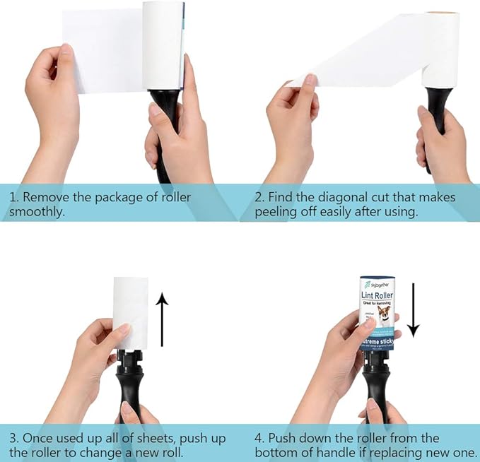 Lint Rollers for Pet Hair Extra Sticky, Dog Cat Pet Hair Remover Couch Lint Roller Travel Size Lint Remover for Clothes, 2 Reusable Handles+8 Lint Roller Refills Pack, 512 Sheets Total