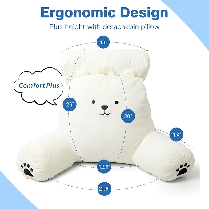 Reading Pillow Plus, Crystal Velvet Back Pillow Bed Sitting Up for Adult & Children, Back Rest Pillow Support for Reading & Rest Bed, Add Height and Removable Pillows Design, for Xmas Gift, Lvory