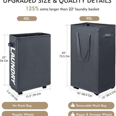 DOKEHOM 90L X-Large Laundry Basket with Removable Wash Bag on Wheels, Collapsible Rolling Laundry Hamper, Foldable Clothes Organizer, Folding Washing Bin (Grey)