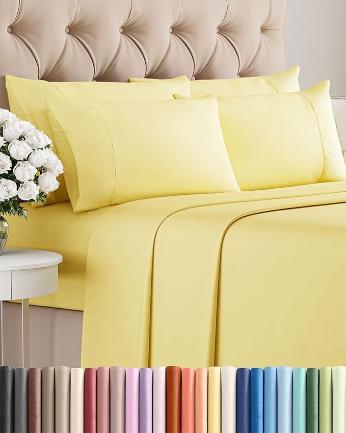 King 6 Piece Sheet Set - Cooling & Breathable Bed Sheets - Hotel Luxury Bed Sheets for Women, Men, Kids & Teens - Comfy Bedding w/Deep Pockets & Easy Fit - Soft & Wrinkle Free - King Yellow Sheets