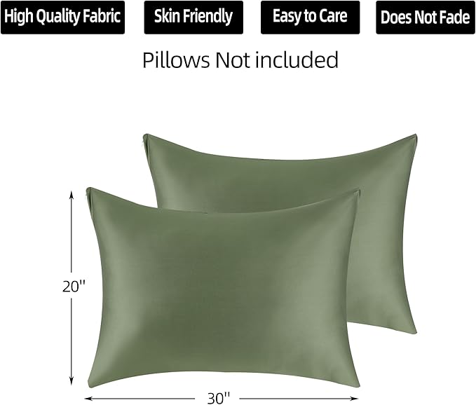 Cotton Pillow Protectors/Cases Queen Size with Zipper 2 Pack Olive Green Color,Cooling & Breathable Bed Pillow Protectors Set of 2 Pillow Cases Cover (Queen Size 20" x 30")