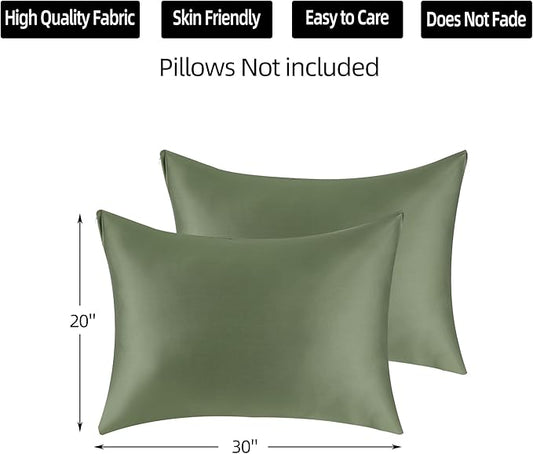 Cotton Pillow Protectors/Cases Queen Size with Zipper 2 Pack Olive Green Color,Cooling & Breathable Bed Pillow Protectors Set of 2 Pillow Cases Cover (Queen Size 20" x 30")