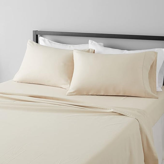 Amazon Basics Lightweight Super Soft Easy Care Comfortable Microfiber 4-Piece Bed Sheet Set with 14-Inch Deep Pockets, King, Beige, Solid AmazonBasics