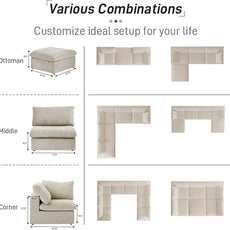 Cloud Couch Modular Sectional Sofa with 2 Storage Ottomans,160.6