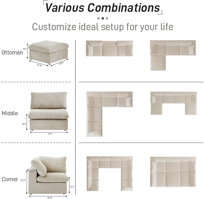 Cloud Modular Sectional Sofa Couch,Oversized Couch 8 Seater,160.6" U Shaped Convertible Couches with Storage Ottoman for Living Room,Sofa Covers Washable&Replaceable(Khkai)