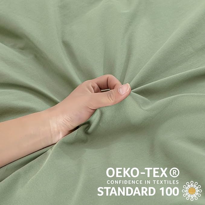 JELLYMONI Light Green Duvet Cover California King - 100% Washed Cotton Linen Like Textured Comforter Cover, 3 Pieces Breathable Soft Bedding Set with Zipper Closure (Light Green,Cal King 104"x98")