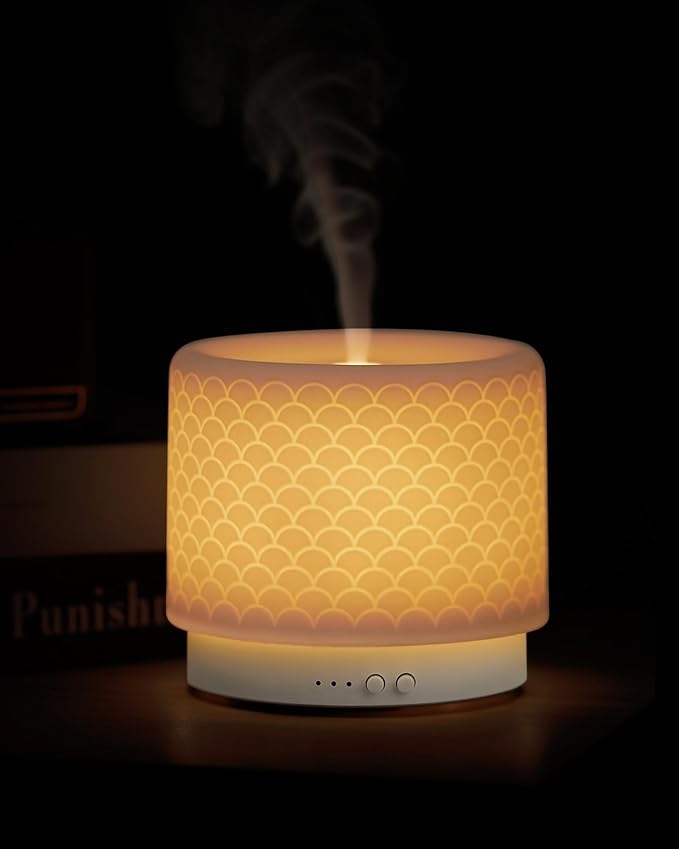 Essential Oil Diffuser, 280ml Ceramic Aromatherapy Diffuser with Ultrasonic Cool Mist Humidifier, Timer, Auto Shut-Off, Large Room Aroma Diffuser for Home, Bedroom, Office, Yoga