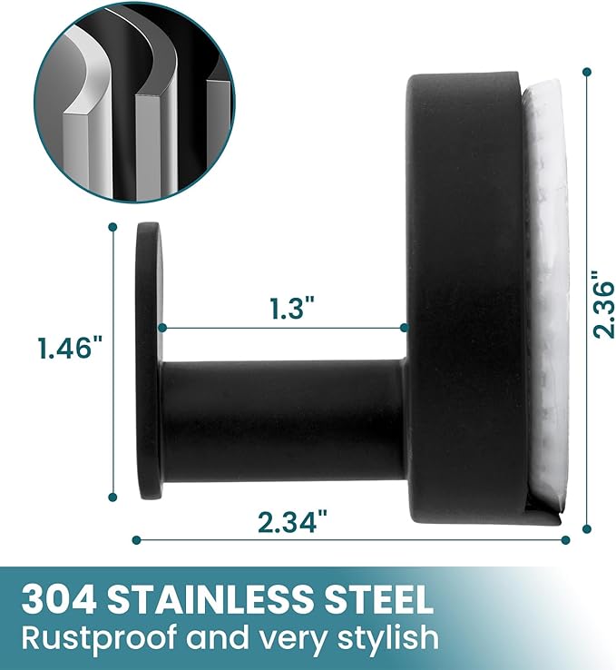 TAILI Stylish 304 Stainless Steel Bathroom Suction Hooks for Towel, Bathrobe, Loofah, No Damage Hanging Glass Shower Wall Hook, Patented Strong Suction Cup Holder, Hold Up to 11 Lbs, I-Cylinder Black