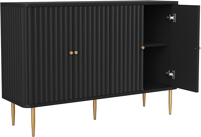 48" Sideboard Buffet Cabinet with Storage,Modern Accent Cabinet with 4 Door and Removable Shelves,Credenza Buffet Table for Living Room,Dinning Room,Entryway,Black