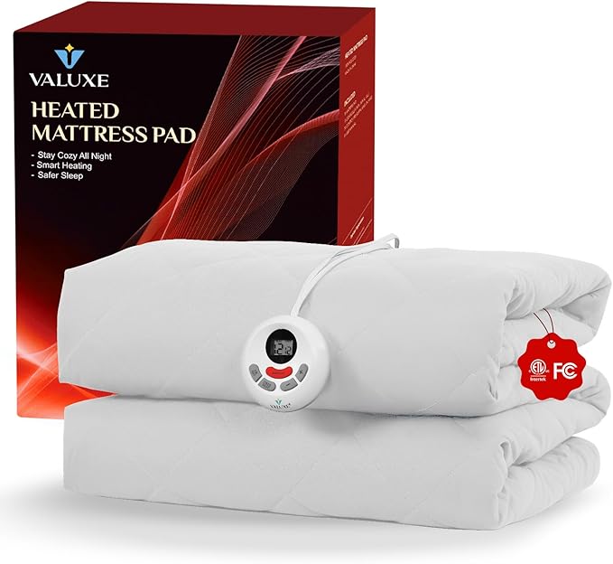 Heated Mattress Pad Full Size Quilted Heating Electric Bed Warmer Luxury Comfort Heat Mattress Pad Cover Single Controller（10 Heat Setting | 1-12 Hours Auto Shut Off | with 8-21 Inch Deep Pocket）