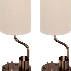 Bedside Table Lamps for Bedroom Set of 2 - Beige Nightstand Lamp with AC Outlet Charging Port and USB A C, 3 Color Temperatures, Included Phone & Pen Holder, Brown Night Stand Lamps for Guest Room