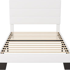 Allewie Twin Size Platform Bed Frame with Velvet Upholstered Headboard and Wooden Slats Support, Fully Upholstered Mattress Foundation/No Box Spring Needed/Easy Assembly, White
