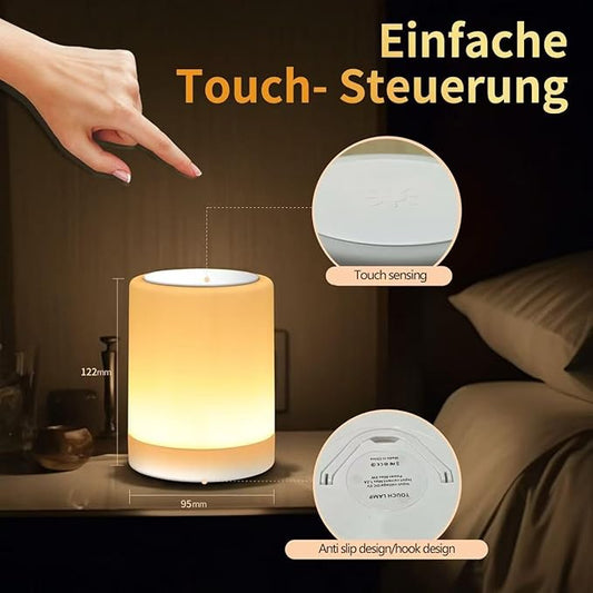 OORUN Touch Bedside Table Lamp,13 RGB Colors & 5 Brightness, USB Rechargeable Desk Lamp, Remote Control Dimmable Light with RGB Color Changing,Portable Lamp for Baby (White)