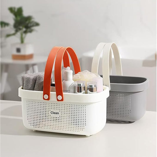 JiatuA Plastic Storage Basket with Handle Portable Shower Caddy Tote Organizer Basket Bin for Bathroom Kitchen Dorm Room Bedroom, White
