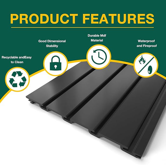Yuzzy Slat Wall Paneling 2 x 4ft, Garage Slatwall Panel Wall Storage Systems, Heavy Duty PVC Garage Wall Organization (Black)