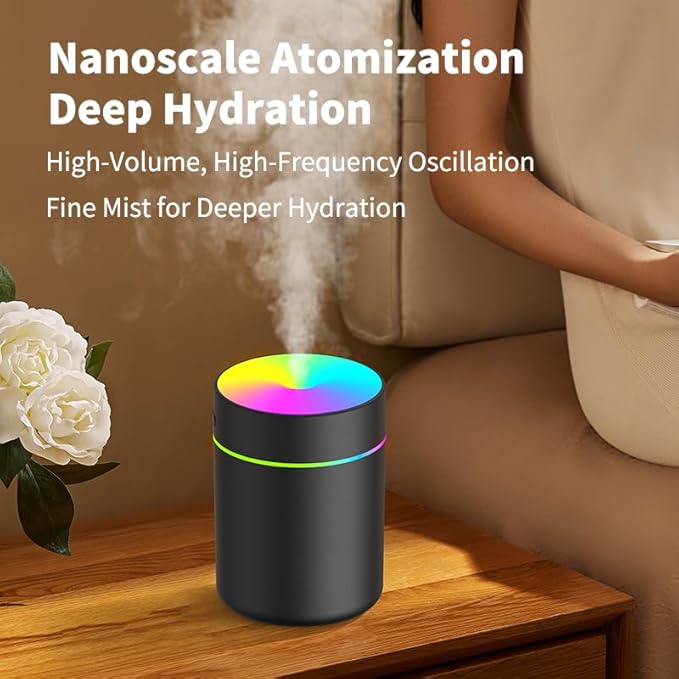 180ml Portable Small Humidifier with Colorful LED Night Light, USB Personal Desktop Humidifier for Car Home Office Travel, Auto Shut-Off, 2 Mist Modes, Super Quiet