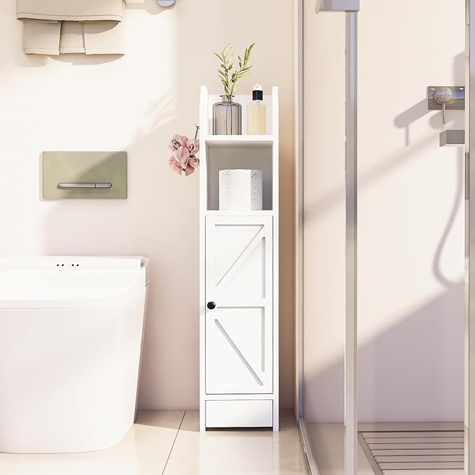 Small Bathroom Storage Cabinet, Toilet Paper Storage,Corner Floor Cabinet with Doors and Adjustable Shelf,Bathroom Organizer for Small Spaces White