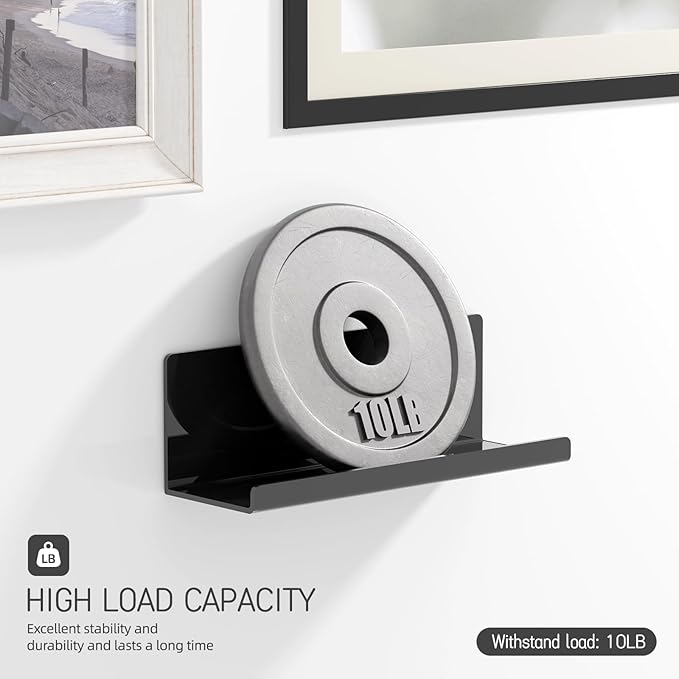 Acrylic Floating Shelves for Wall No Drilling, Self Adhesive Space-Saving Shelves, 12 Inch Floating Shelf Stick on Wall Shelf, for Bathroom, Kitchen, Bedroom, Office, Gaming Room, Black