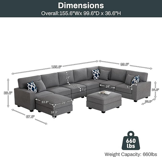 Legend Vansen Modular Sectional Sofa U Shaped Couch with Ottoman Modern Reversible Corner Sectional Couch for Living Room (Dark Grey, U Shaped Sofa-5)