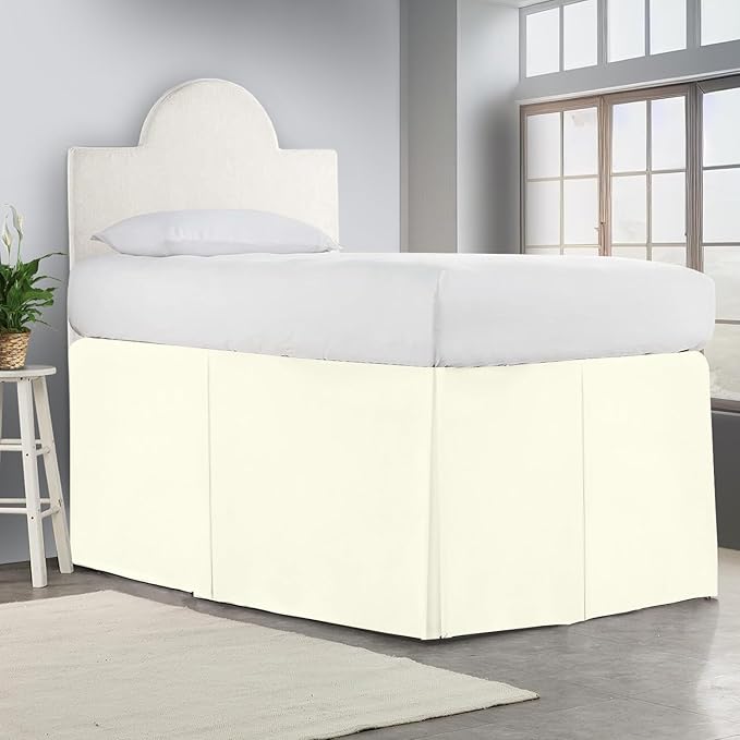 600TC -Dorm Bed Skirt - Split Corner Tailored Dorm Sized Bed Skirt - Dorm Room Essentials - Dorm Bed Skirt 100% Egyptian Cotton - Dorm Décor Bed Skirt Twin XL - 54" Drop (Ivory, Solid)